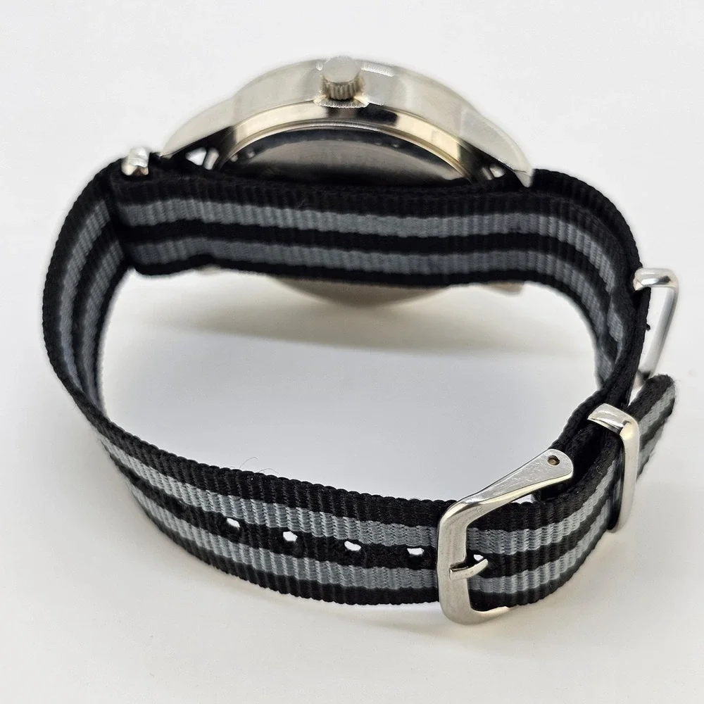 Men's Analog Watch 41MM Green Dial NEW Black Gray Canvas Band NEW Battery